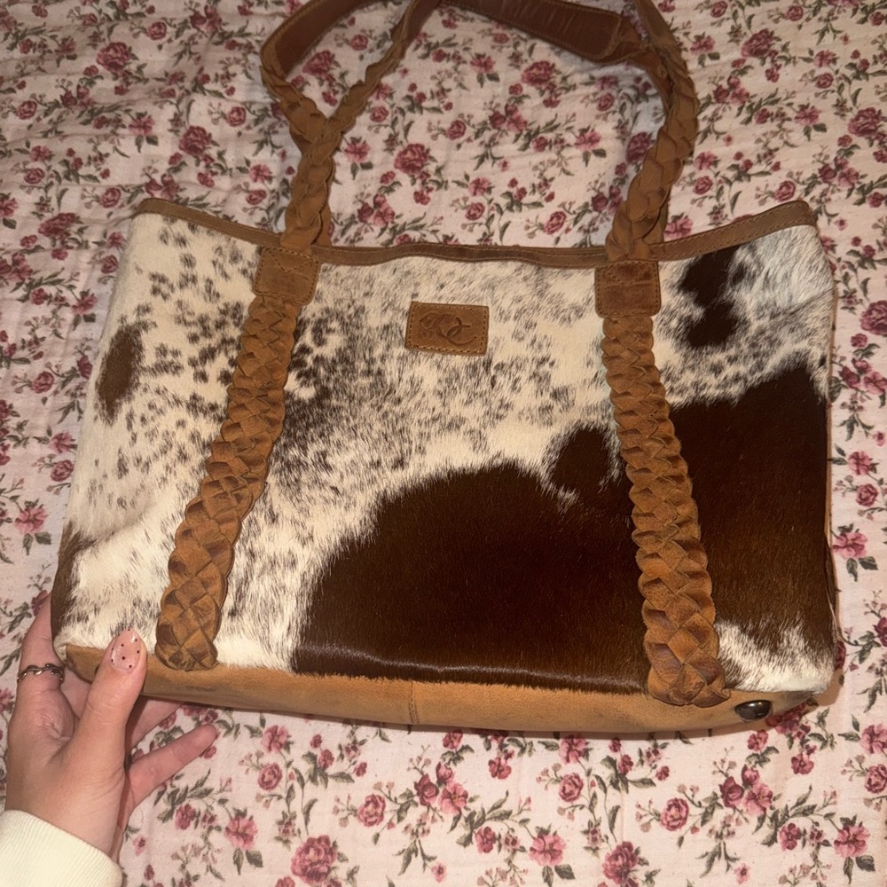 Leather and Cowhide Tote with Braided Handles